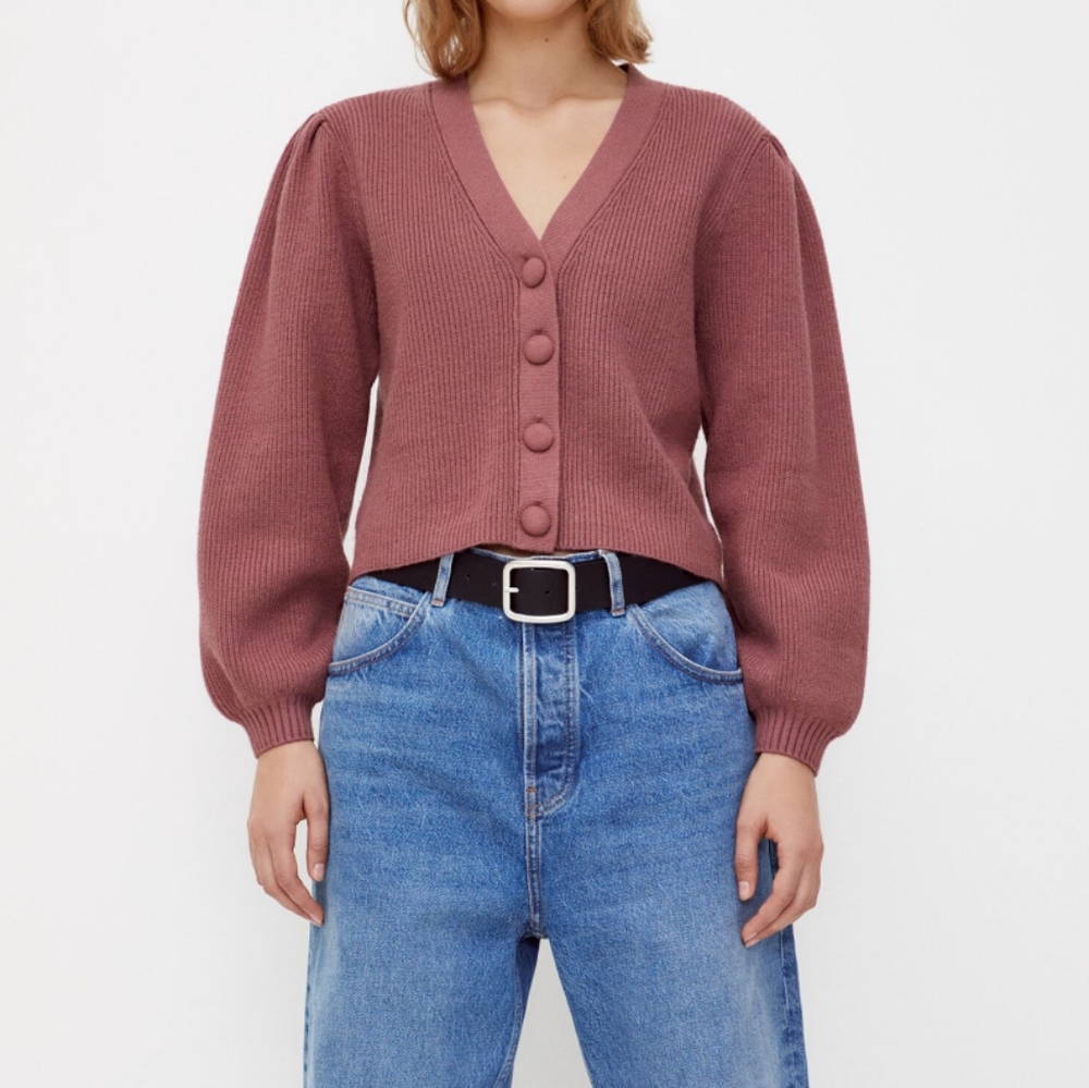Zara NWOT Ribbed Knit Cardigan Sweater Mauve